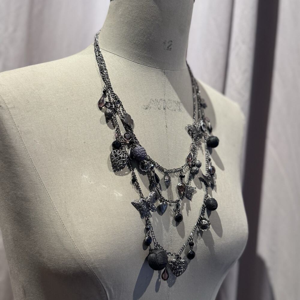 VTG 90’s Multi Charms Triple Strand Butterflies, Etc Necklace Unworn! - Picture 2 of 4